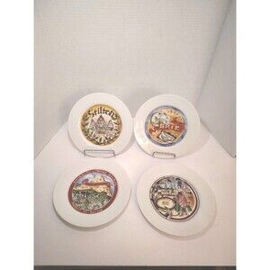 Lot of 4 Restoration Hardware French App Cheese Plates 7.5" Brie Stilton    JJ